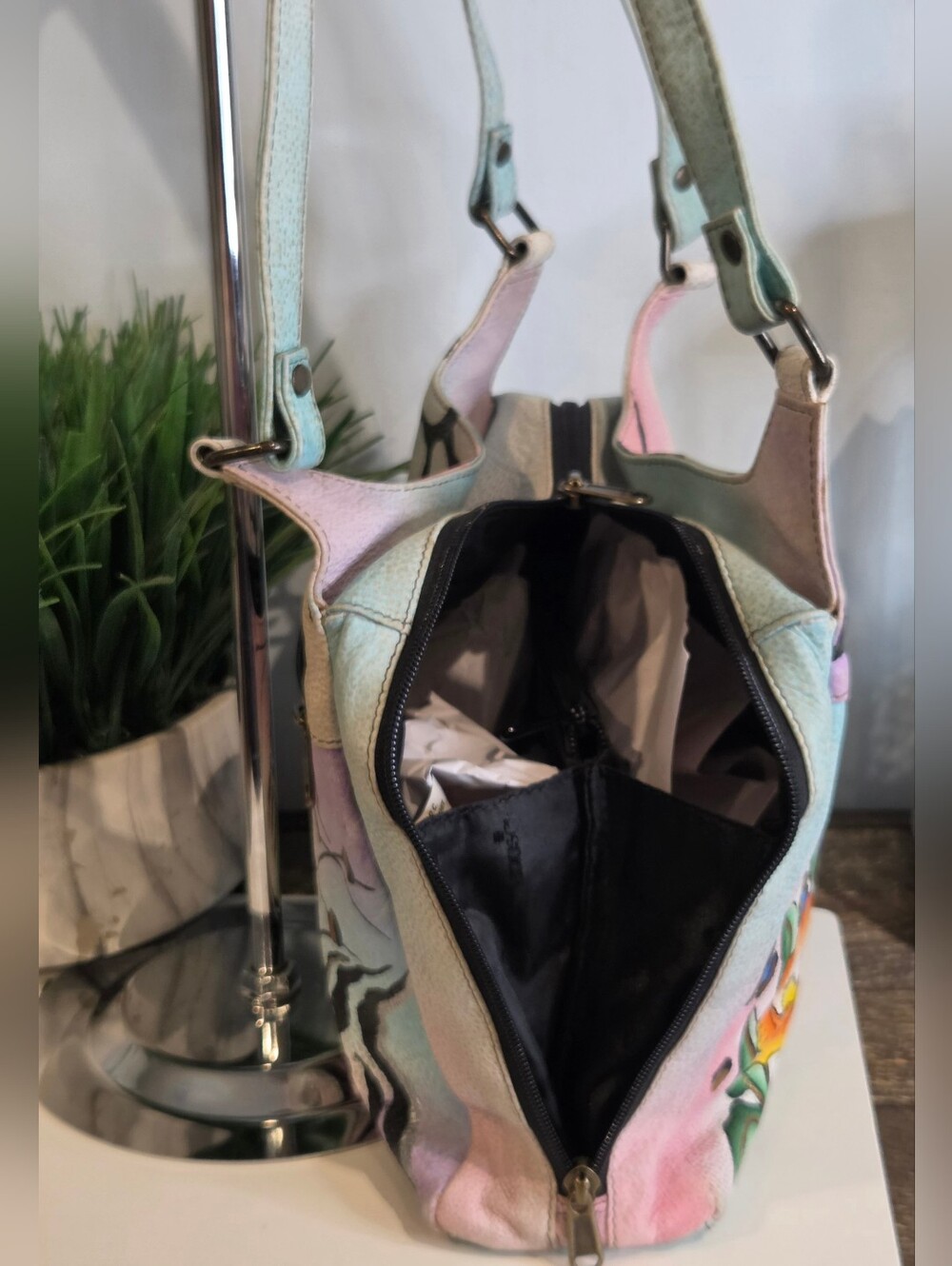 Anuschka Pastel Multicolor Floral Print Shoulder Bag - Picture 9 of 16